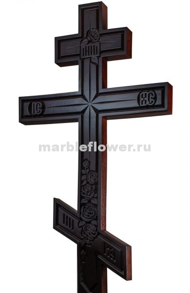 34 Крест намогильный дубовый тёмный Цветы