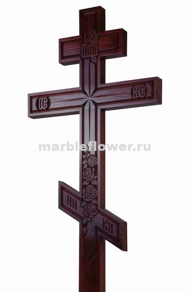 26 Крест намогильный сосновый тёмный Цветы