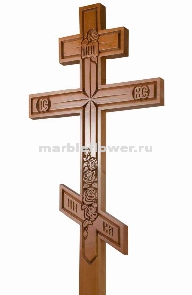 Крест намогильный сосновый светлый Цветы 1