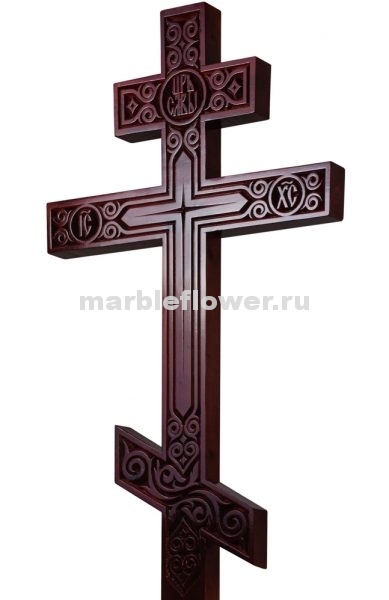 24 Крест намогильный сосновый тёмный Узоры
